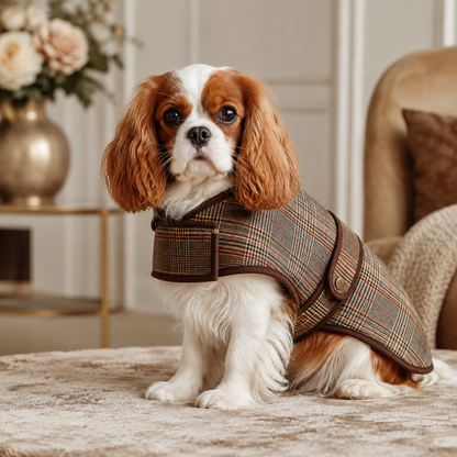 TOVQIRANO™ Heritage Plaid Dog Coat – Tailored Puppy Jacket, Classic Fall & Winter Pet Outerwear