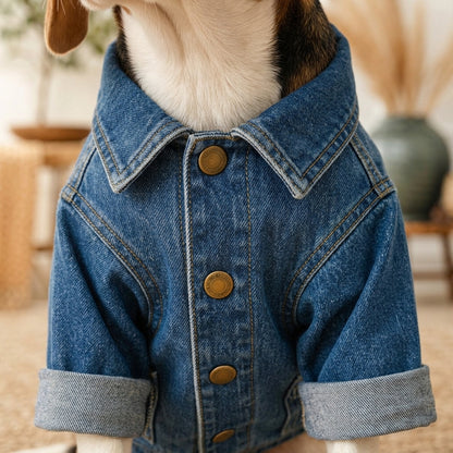 TOVQIRANO™ Atelier Soft Denim Dog Chore Jacket – Vintage Puppy Coat, Casual Designer Pet Clothing