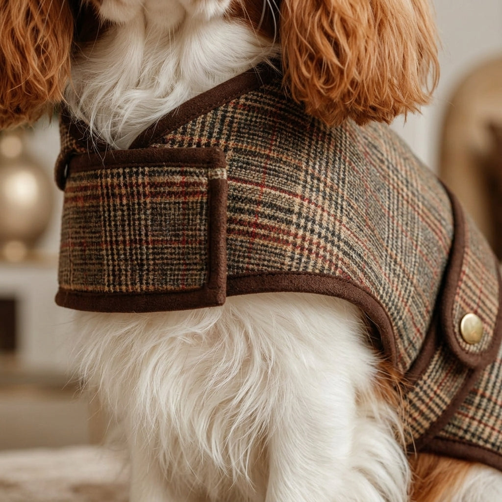 TOVQIRANO™ Heritage Plaid Dog Coat – Tailored Puppy Jacket, Classic Fall & Winter Pet Outerwear